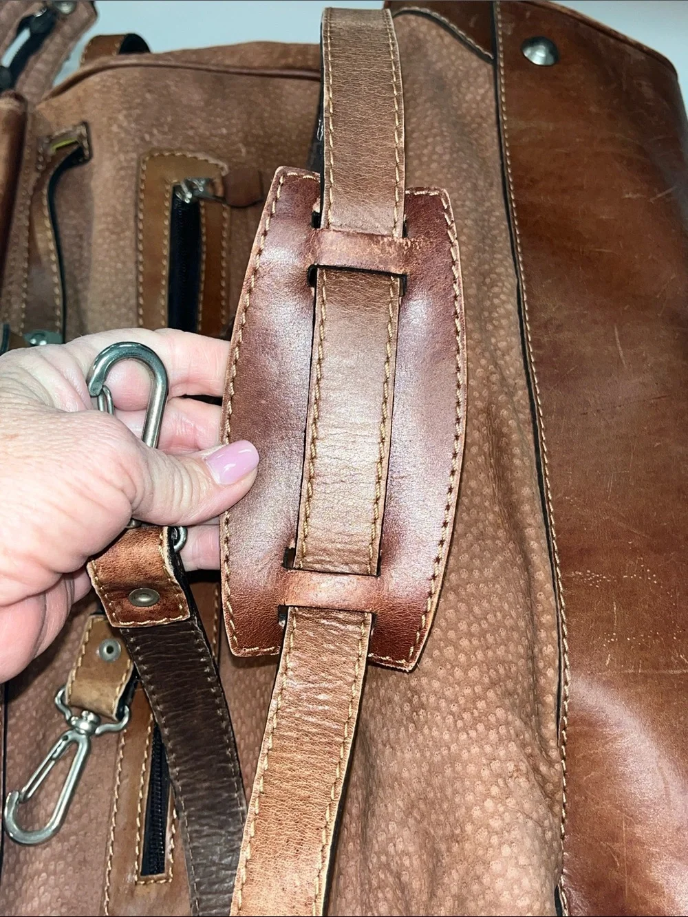 Men's Brown Leather Duffel Bag with Shoulder Strap